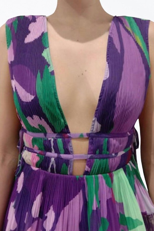 AERIN PLEATED CUTOUT CHIFFON MINI DRESS IN PURPLE, , alternate image number 7