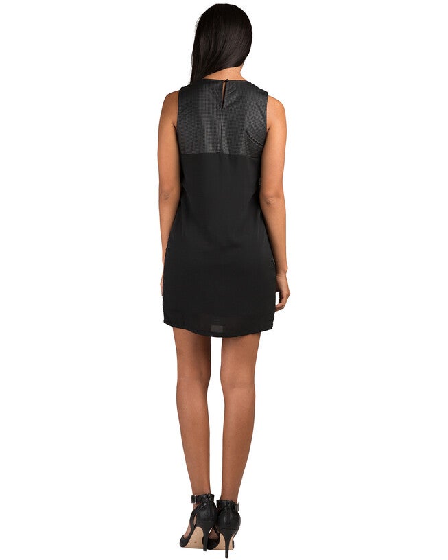 Tiffany Black Vegan Leather Knee Length Sleeveless Dress, Black / Black, alternate image number 2