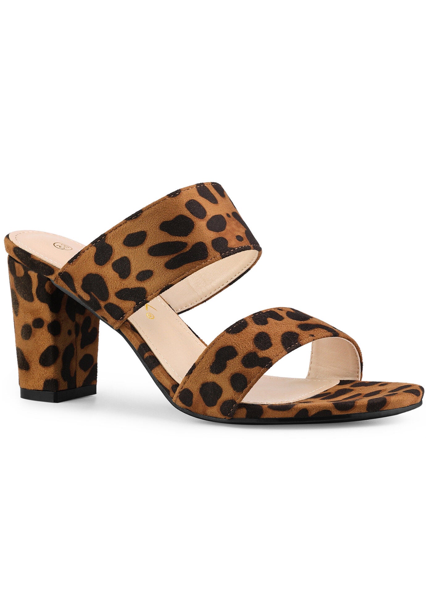 Opened Toe Block Heeled Slide Sandals, Leopard / Brown, hi-res image number 0