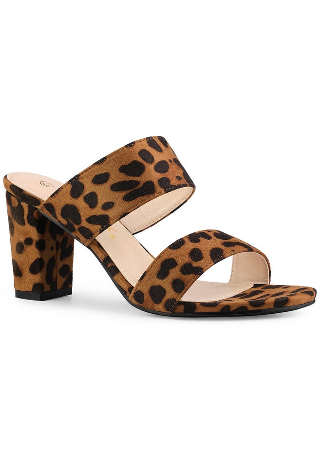 Opened Toe Block Heeled Slide Sandals, Leopard / Brown, hi-res image number 0