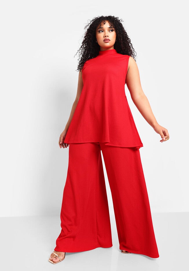 Shayla Ribbed Double Slit Sleeveless Top, Red / Red, hi-res image number null