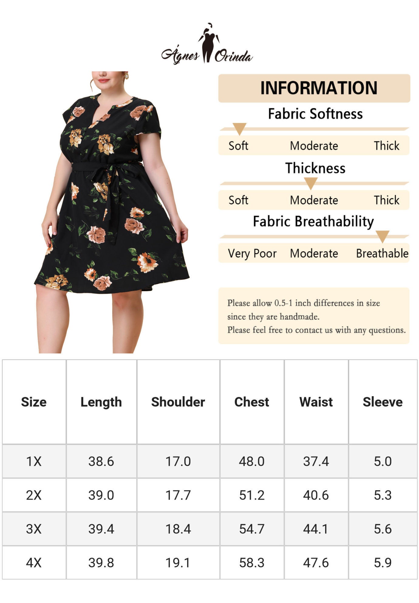 V Neck Belted Summer Floral Dress, Black / Black, alternate image number 4