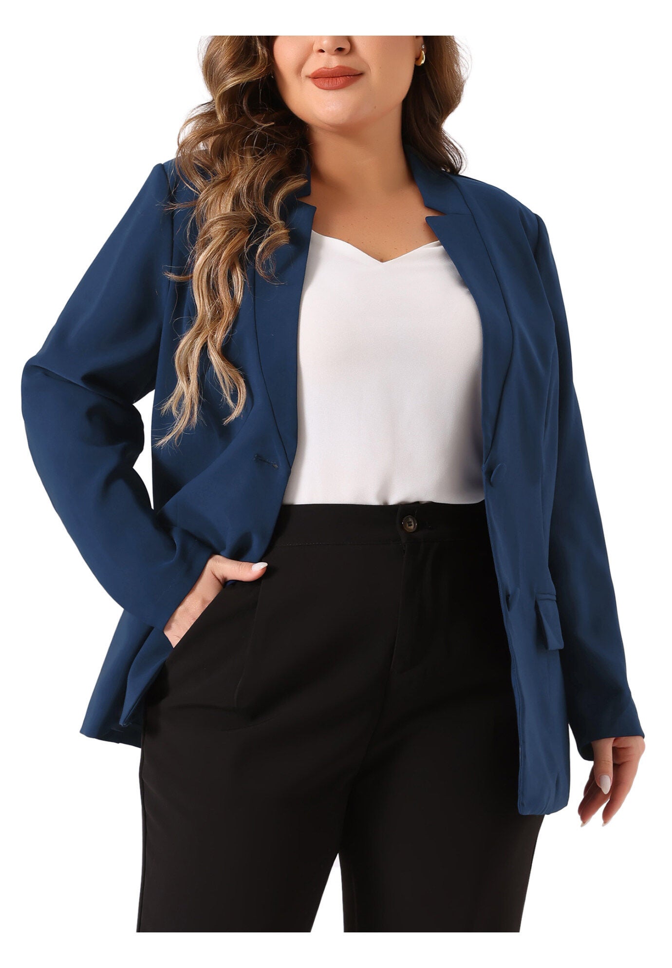 BUTTON LONG SLEEVE BUSINESS SUIT BLAZER, Navy Blue / Navy, alternate image number 1