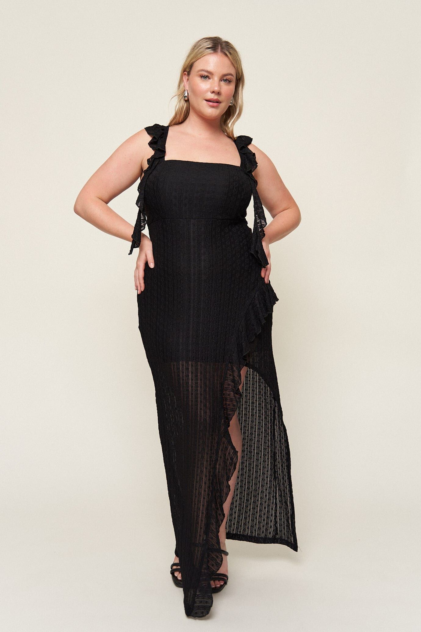 Maria Asymmetrical Lace Dress, Black / Black, alternate image number 3