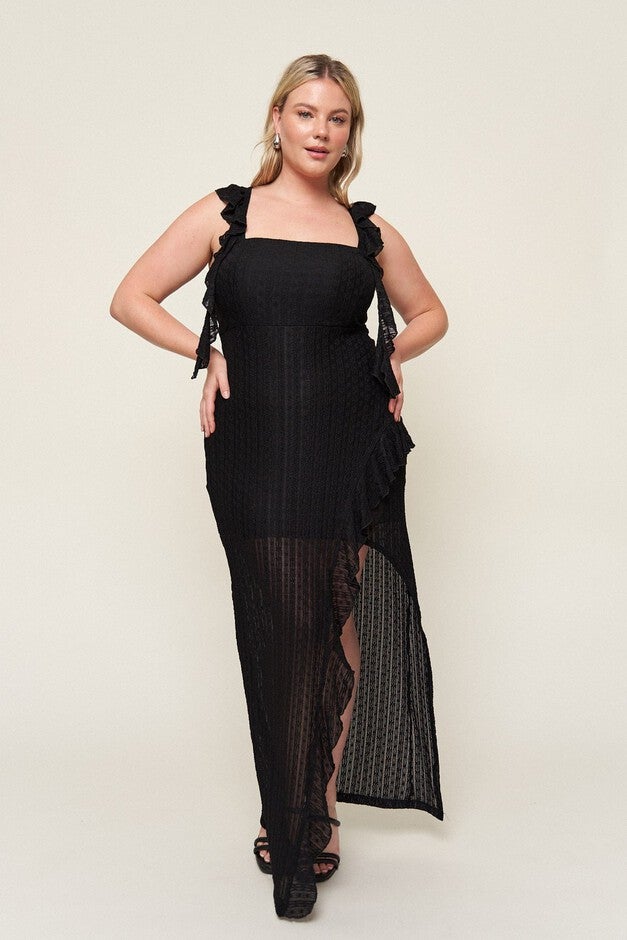 Maria Asymmetrical Lace Dress, Black / Black, alternate image number 3