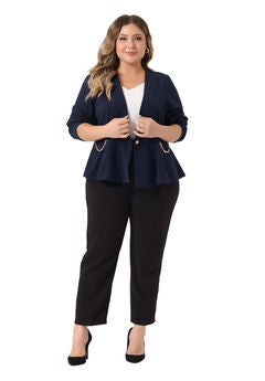 BUTTON CHAIN OFFICE PEPLUM BLAZER