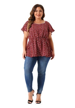 Peplum Top Flare Short Sleeve Sweetheart Neck Summer Floral Blouse