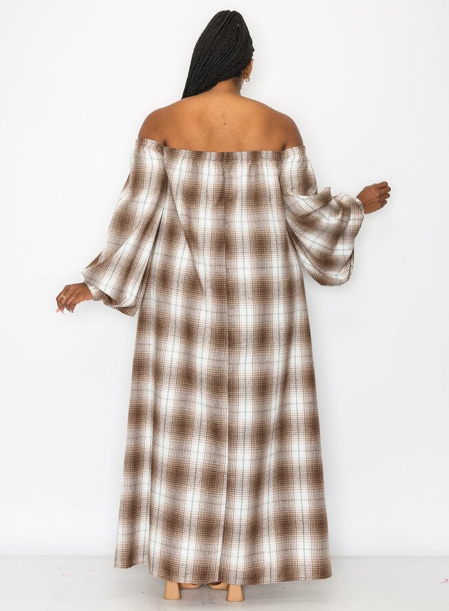 ZOE FLANNEL MAXI DRESS, WhiteBrownSage / White, alternate image number 2