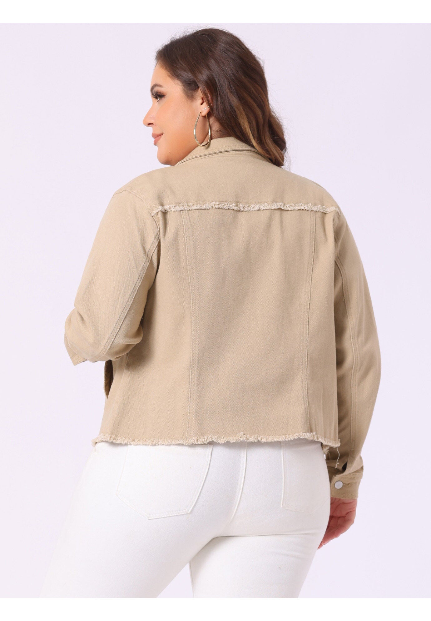 WASHED FRONT FRAYED DENIM JACKET, Khaki / Tan, alternate image number 3