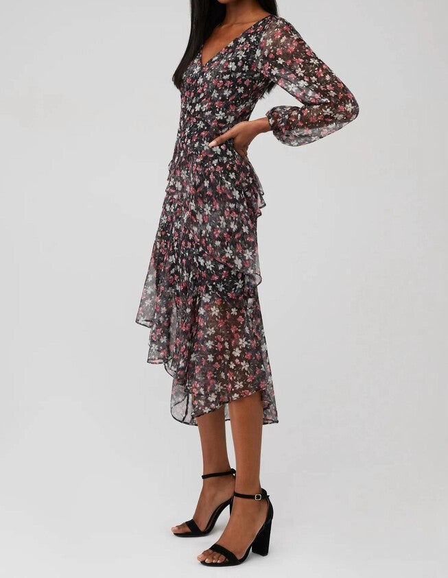 FAIRFAX DRESS IN FUCHSHIA GOLD FLORAL, Fuchshia Gold Floral / Black, alternate image number null