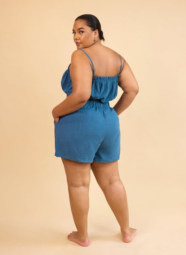 CLIO LINEN WIDE LEG SHORTS WITH POCKETS - CADET BLUE, Blue / Azure Blue, alternate image number 3
