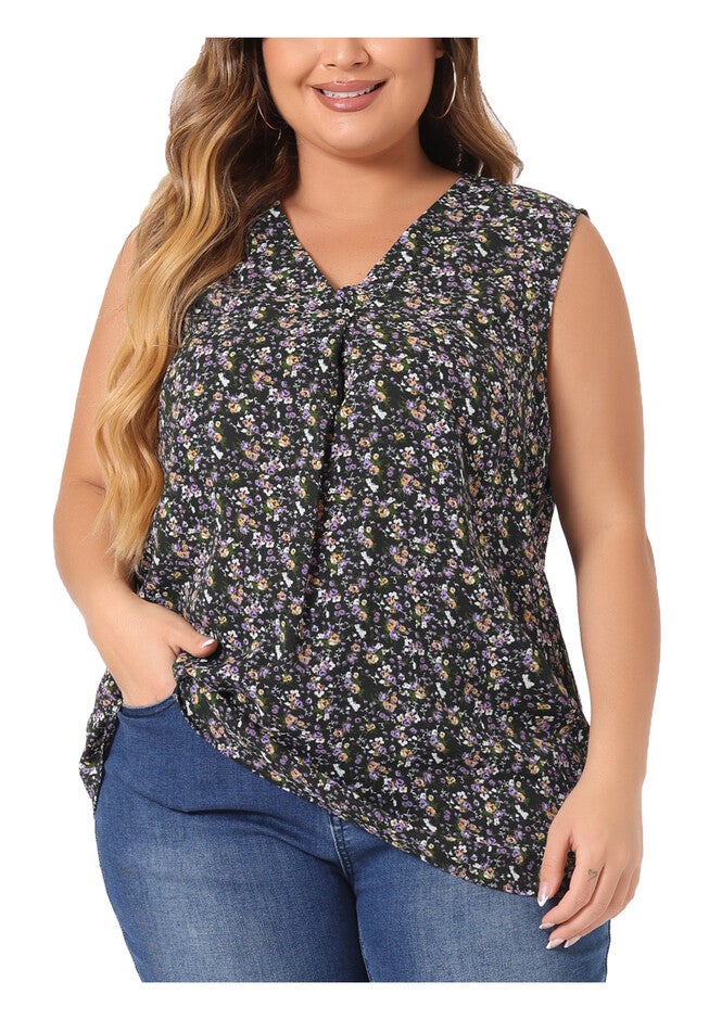 Floral Blouse Sleeveless Tank Top, Black / Black, alternate image number 2