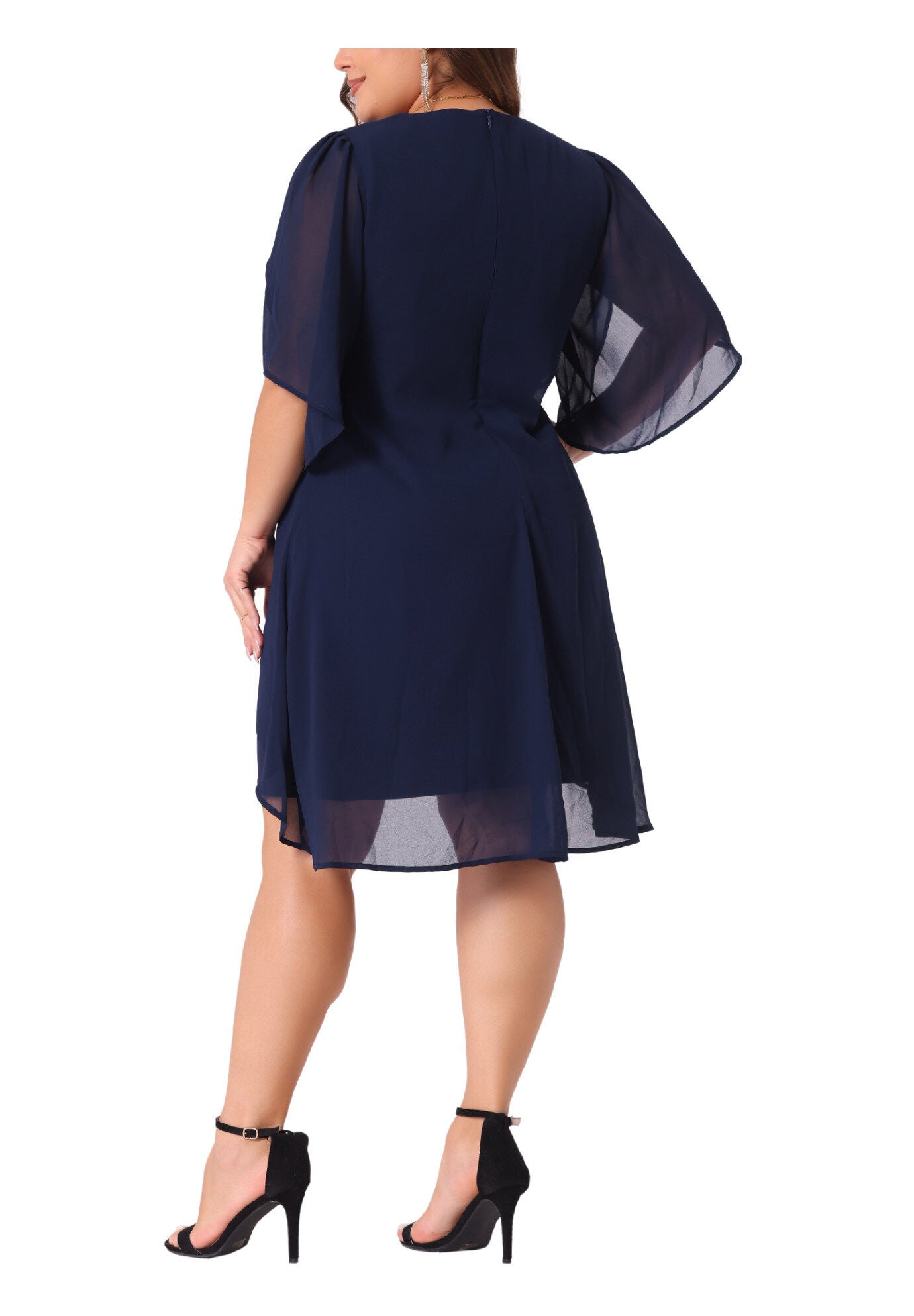 Mesh Wedding Guest Party Chiffon Cocktail Overlay Short Dress, Navy Blue / Forest Green, alternate image number 3