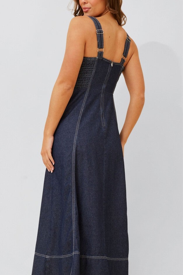 Annick - Charlie Denim Midi Dress Button Front, Navy / Navy, alternate image number 3