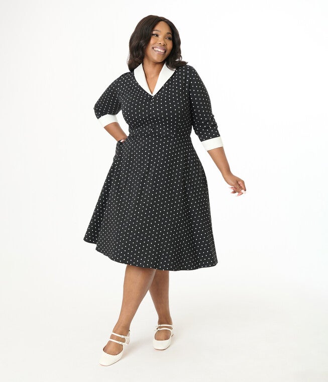 Unique Vintage Plus Size Blue & Purple Madras Plaid Shirt Dress, Black / Black, alternate image number 2