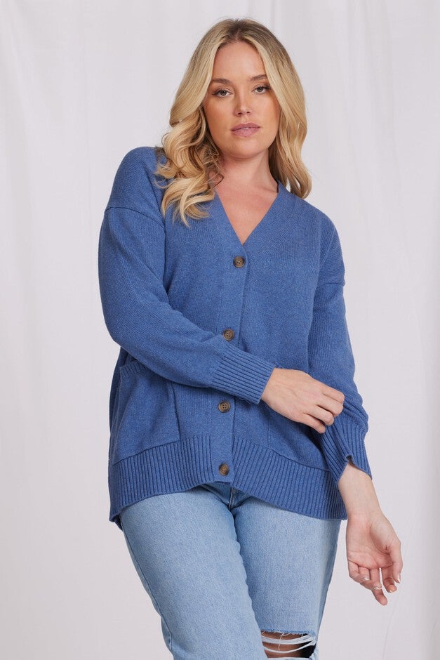 Cotton Cashmere Oversized Cardi, Harbour Blue / Dusty Blue, hi-res image number 0