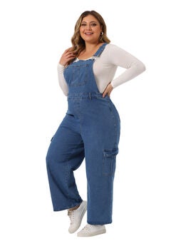 BAGGY WIDE LEG LOOSE BIB JEANS ADJUSTABLE ROMPER JUMPSUIT OVERALL