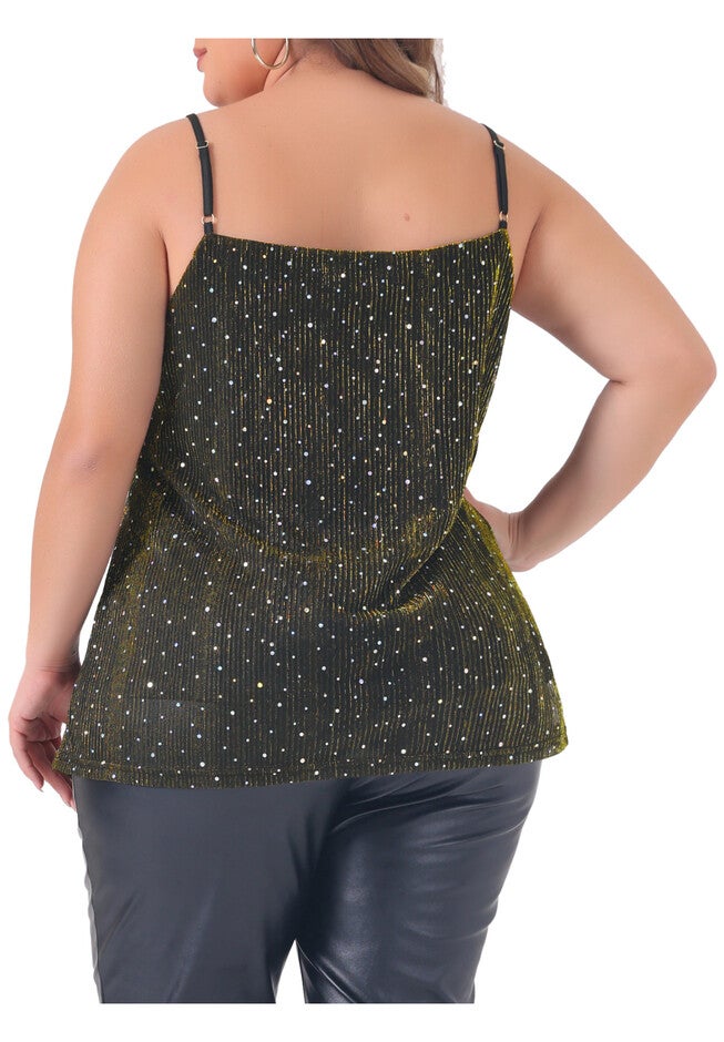 Sequin Sparkle Glitter Cami Sleeveless Gradient Top, Gold / Gold, alternate image number null