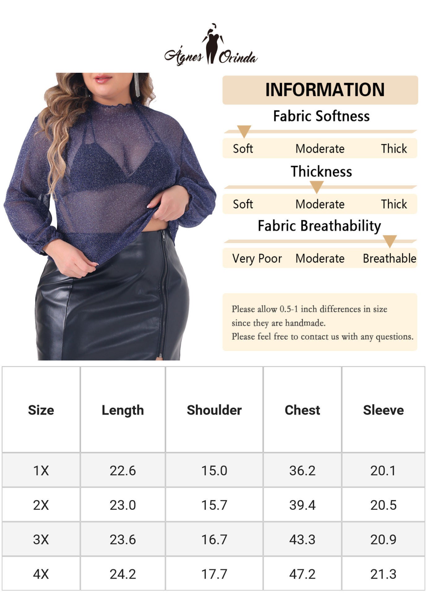 Glitter Sheer Mesh Mock Neck See Through Top, Dark Blue / Navy, alternate image number 4