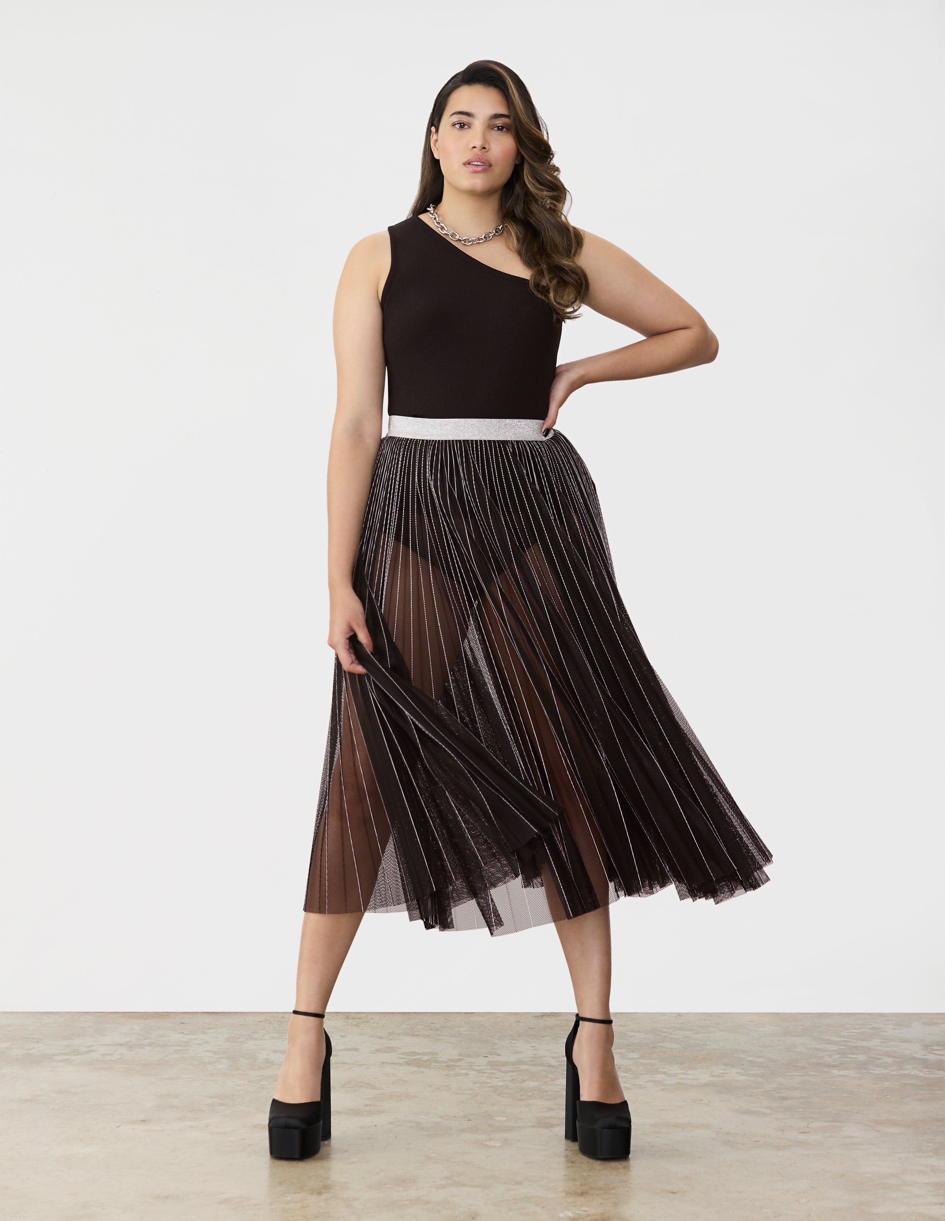 Sunpleaated Mesh Skirt, Black / Black, hi-res image number 0