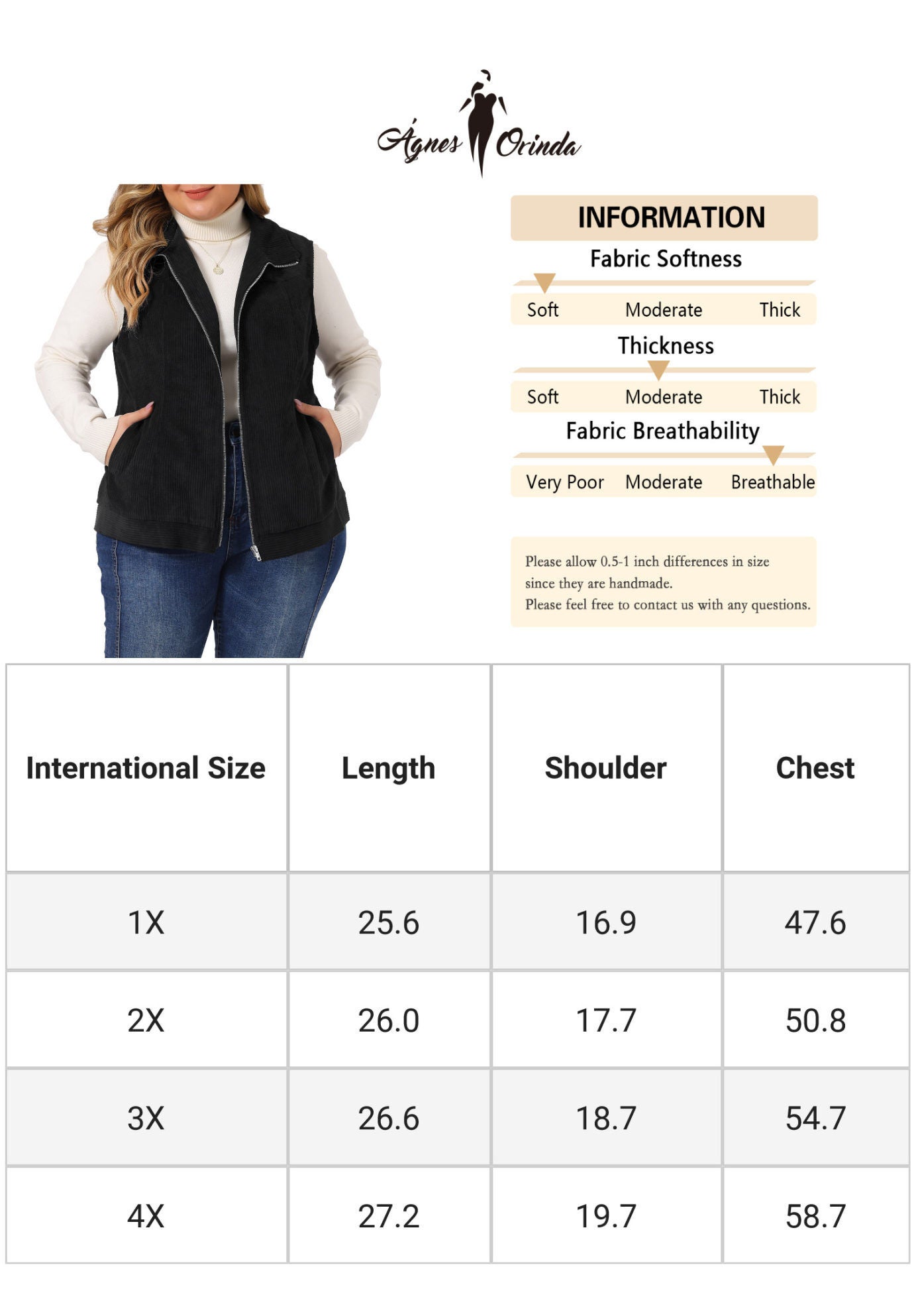 SLEEVELESS ZIPPER SIDE POCKET CORDUROY VEST, Black / Black, alternate image number 4