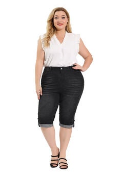 MID-RISE CURVY STRETCH SKINNY JEANS DENIM CAPRIS