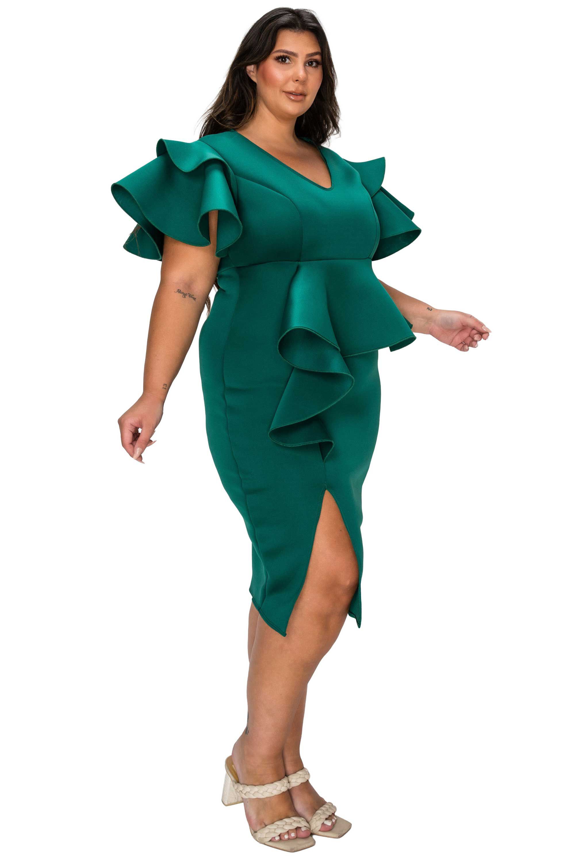 Kira Neoprene Peplum Dress, Hunter Green / Hunter Green, alternate image number 1