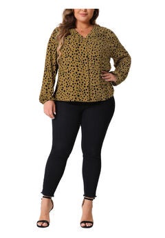 Polka Dot V Neck Long Sleeve Blouse Shirt