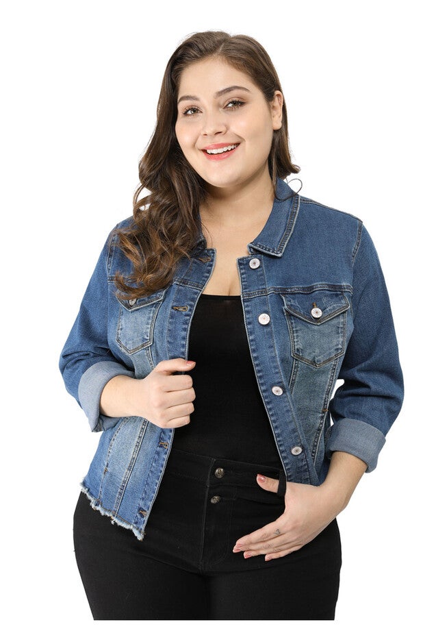 WASHED FRONT FRAYED DENIM JACKET, Blue / Royal Blue, alternate image number 1