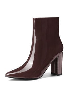 PATENT LEATHER POINTED TOE ZIP ANKLE BOOTS
