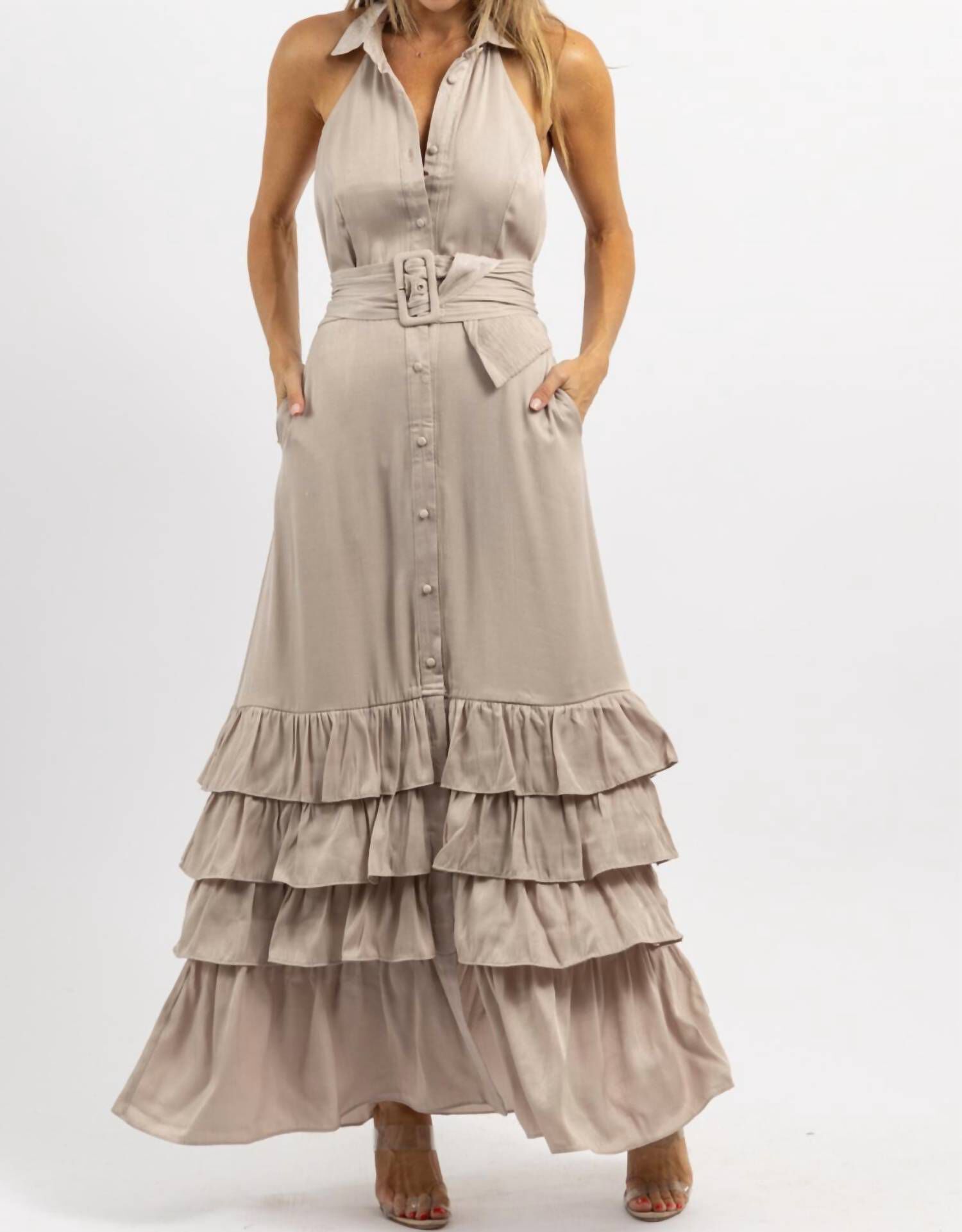 ELEANOR BELTED MAXI DRESS IN BEIGE, Beige / Beige, alternate image number 4
