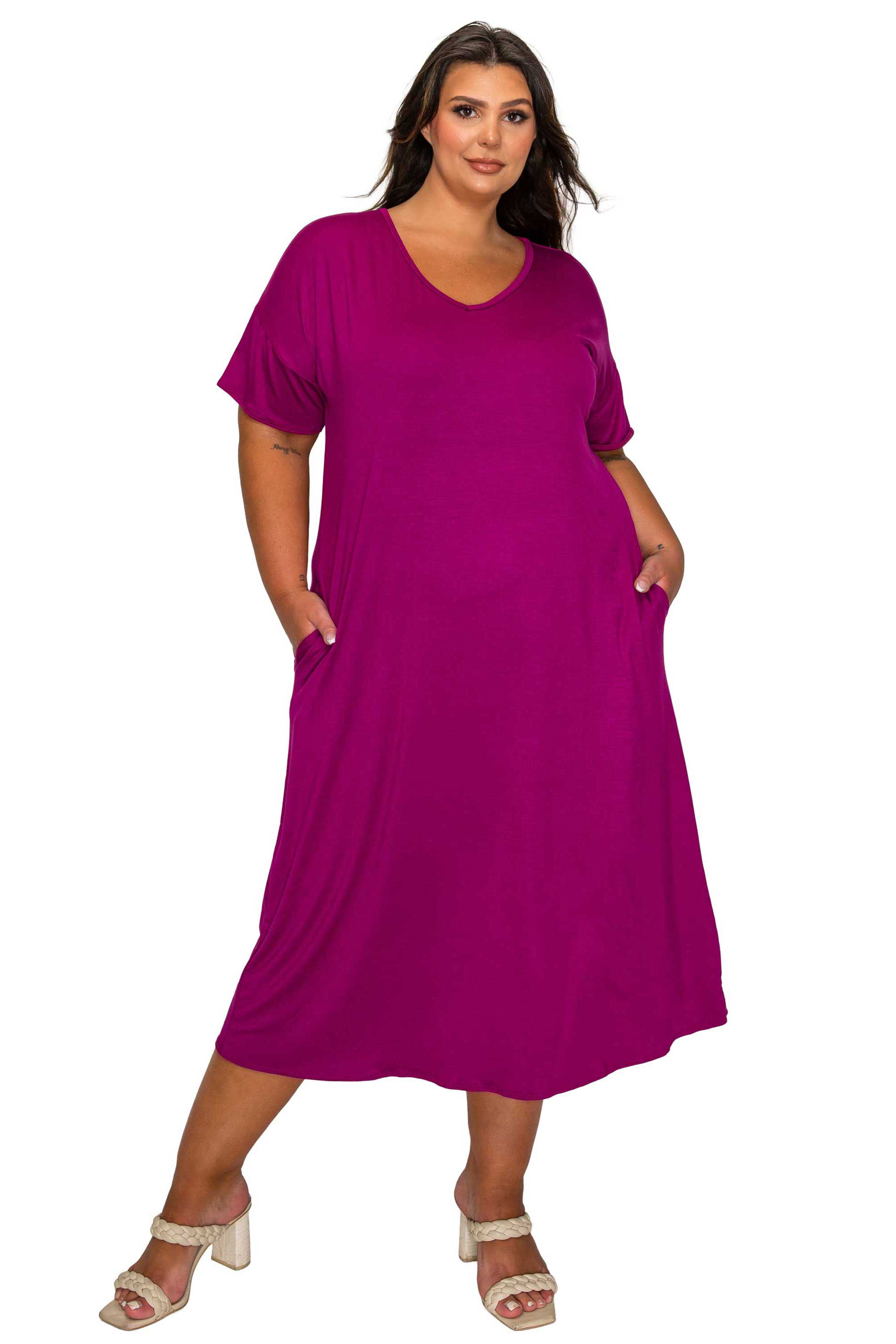 Olivia Pocket Midi Dress, Magenta / Magenta, hi-res image number 0