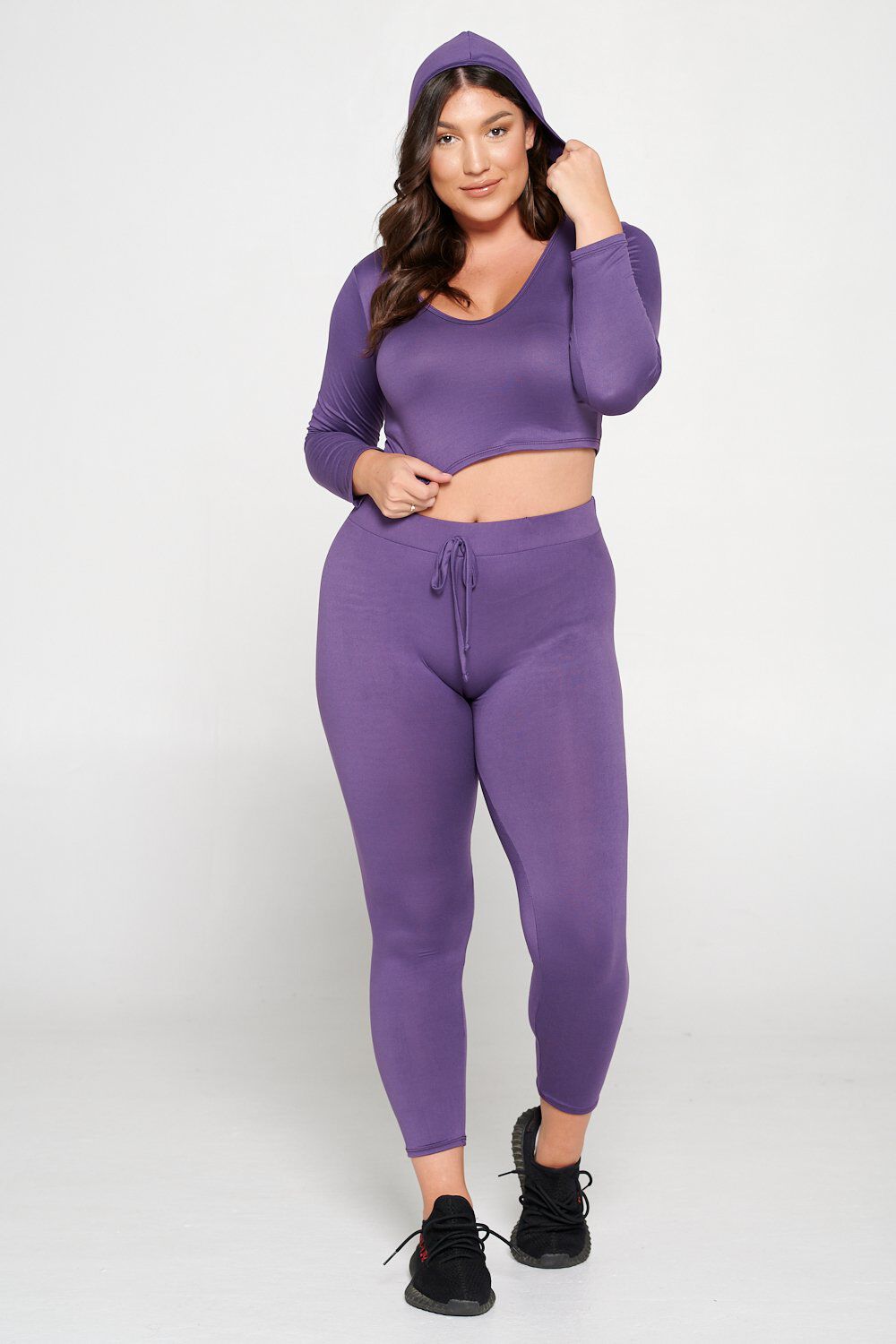 Crop Pullover Hoodie and Sweatpants Set, Dusty Wine / Purple, alternate image number 3