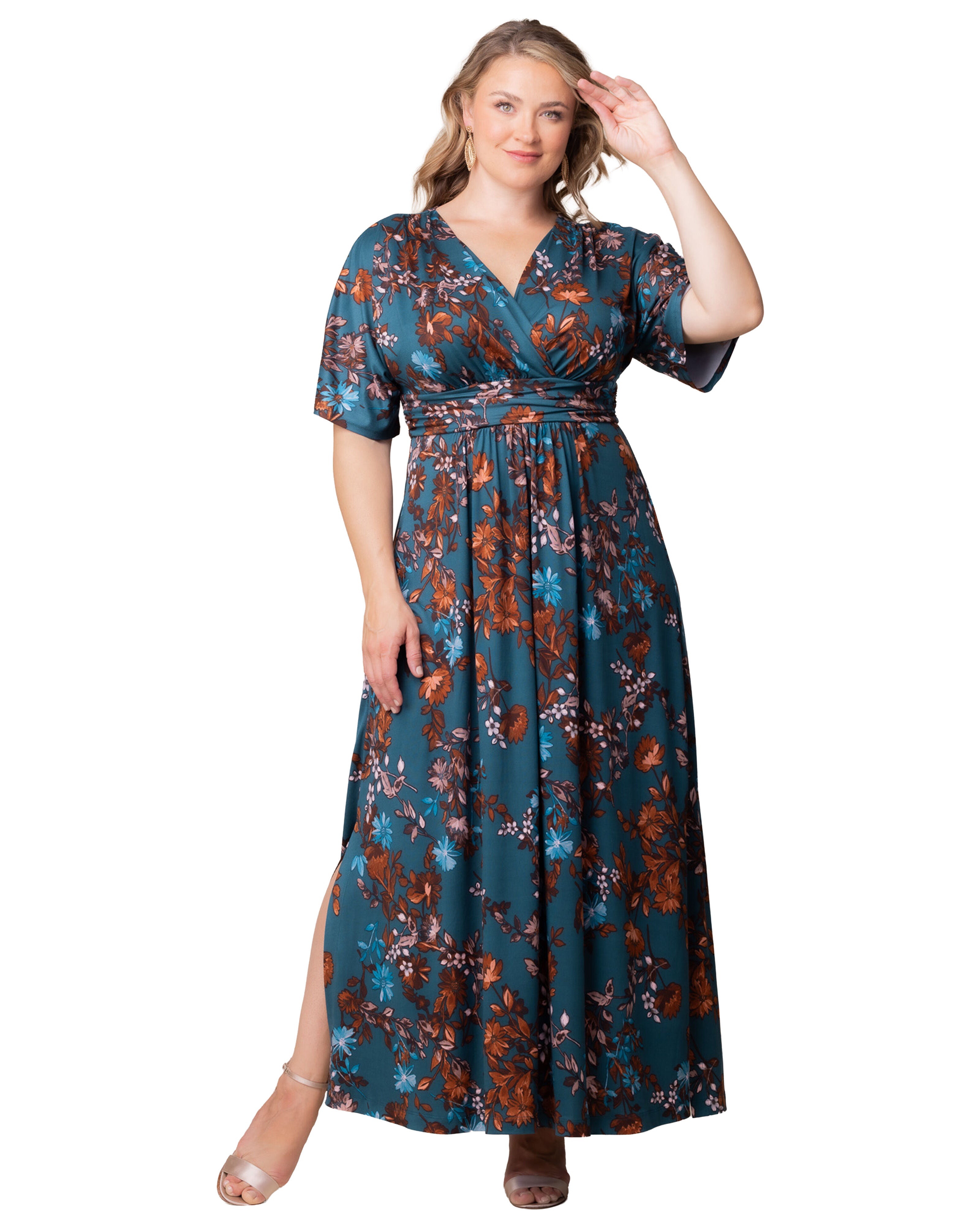 Vienna Maxi Dress, TEAL BLUE ASTERS / Teal, hi-res image number 0