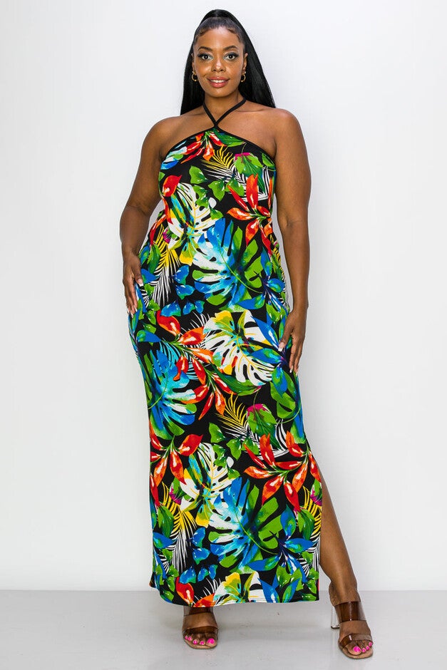 KEHLANI HALTER NECK MAXI DRESS, BlackGreenOrg / Kelly Green, hi-res image number 0