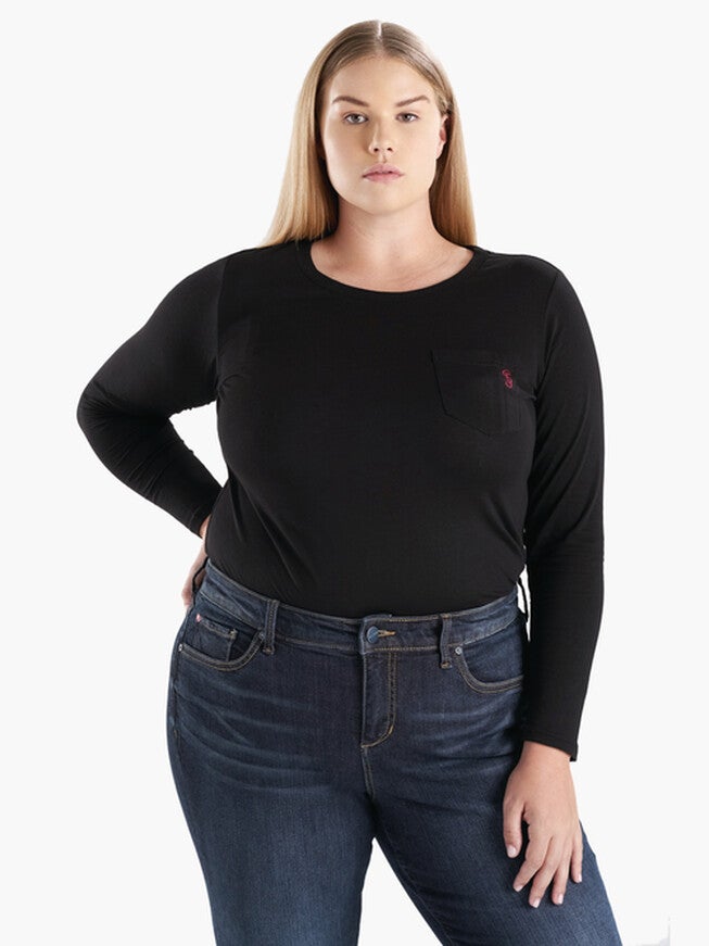 Crew Neck Long Sleeve T-shirt, BLACK / Black, alternate image number null