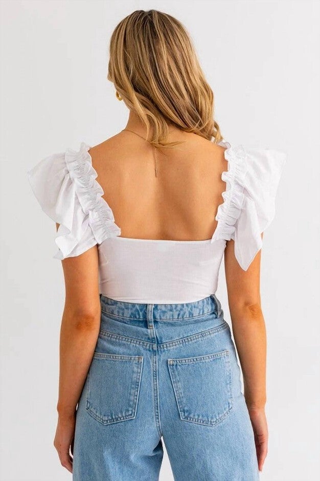 SWEET SLEEVE BODYSUIT IN WHITE, White / White, alternate image number 1