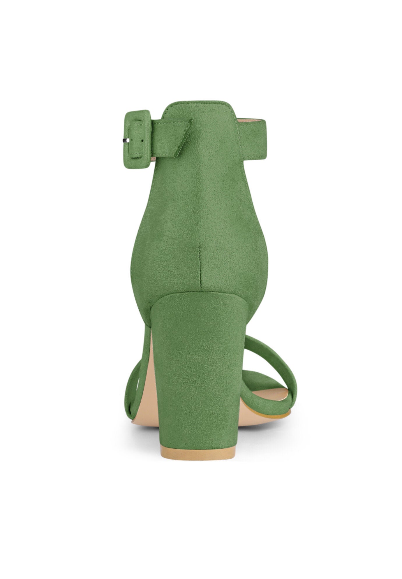 Open Toe Ankle Buckle Strap Block High Heel Sandals, Olive Green / Olive Green, alternate image number 2