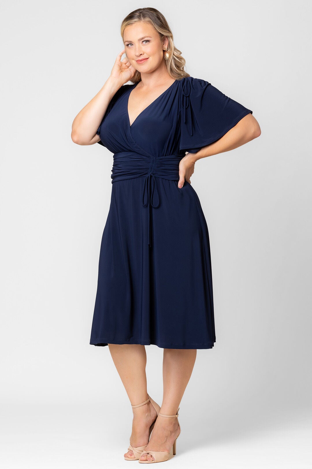 Jemma Ruched Tie Dress, Nouveau Navy / Navy, alternate image number 3