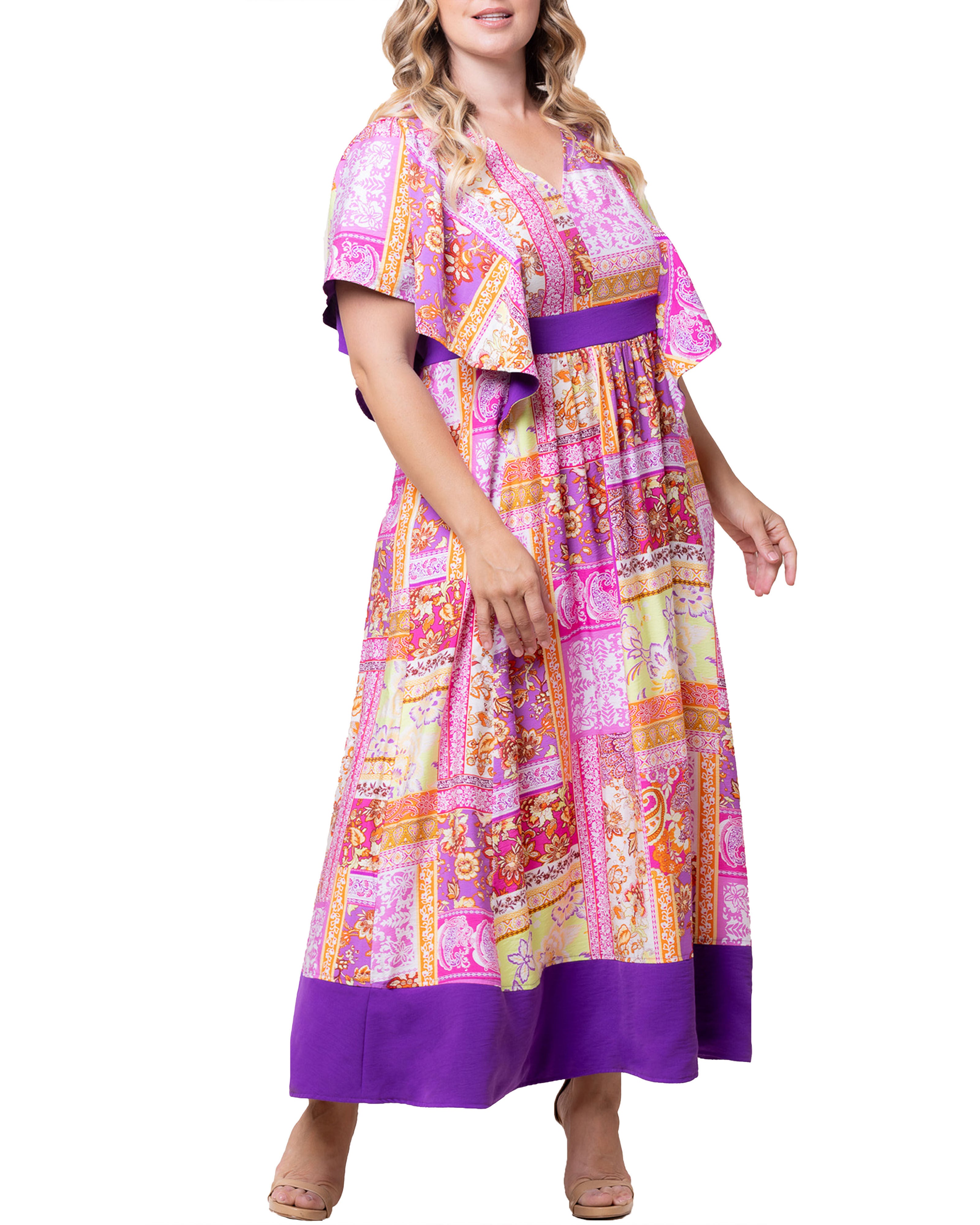Mediterranean Breeze Boho Maxi Dress, MIXED MOSAIC PRINT / Pink, hi-res image number 0