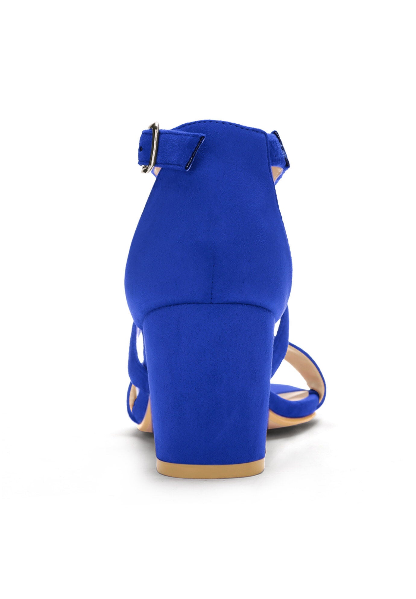 Open Toe Cross Strap Mid Block Heel Sandals, Royal Blue / Royal Blue, alternate image number 2