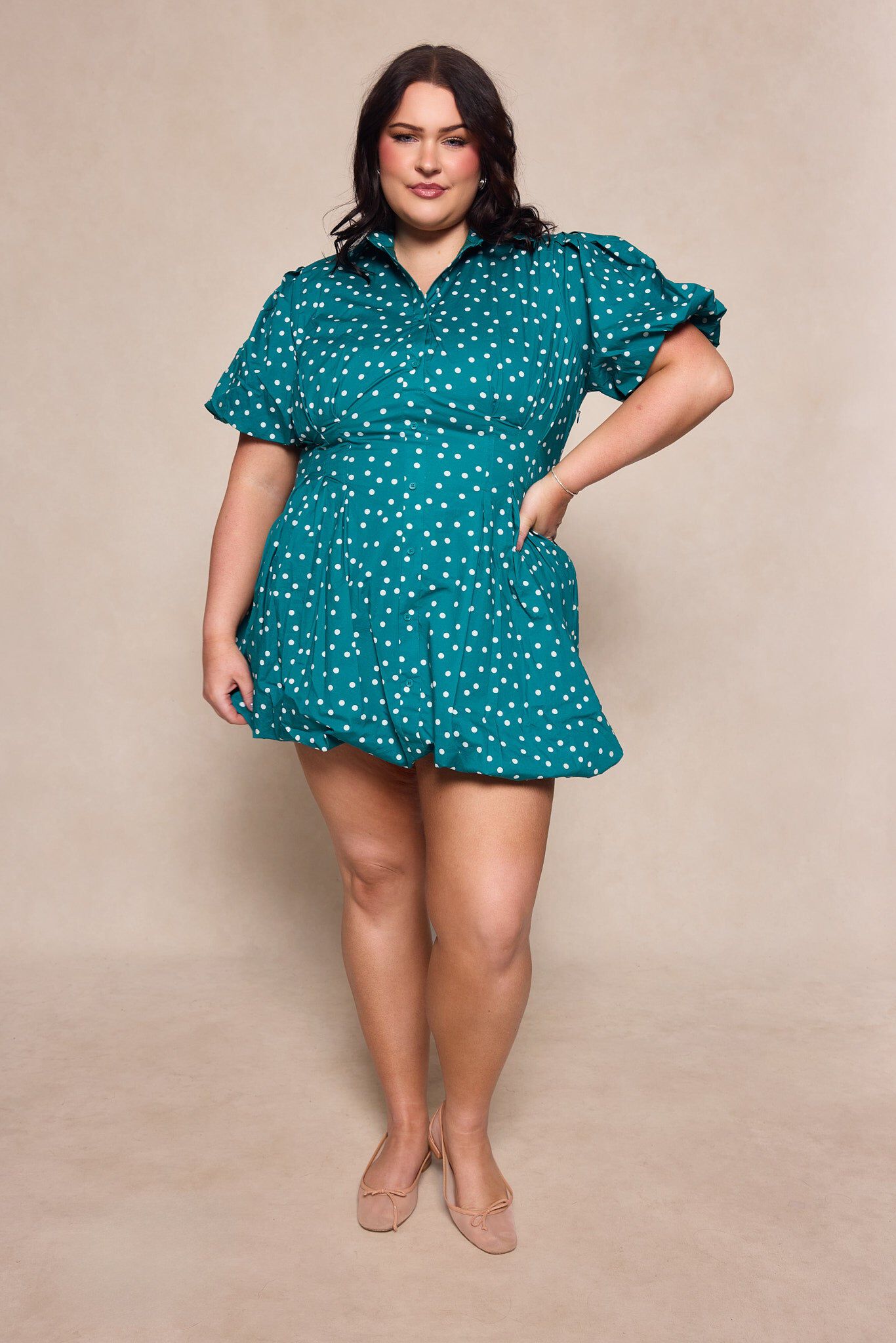 Cody Dress, Deep Teal Polka Dot / Teal, alternate image number 2