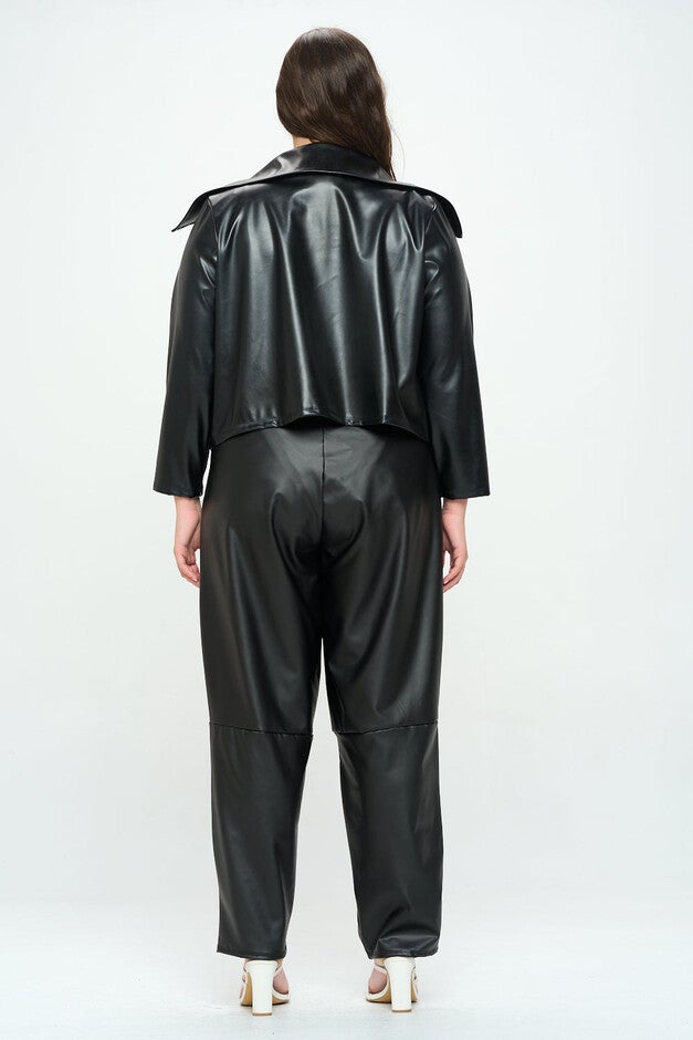 RYDER CROP VEGAN LEATHER JACKET, Black / Black, alternate image number 1