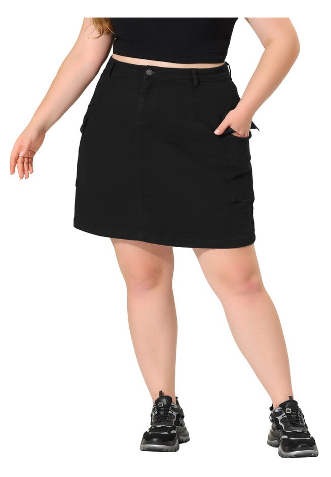 A LINE ABOVE KNEE ZIP FRONT FLARE SKIRT, Black / Black, alternate image number 2