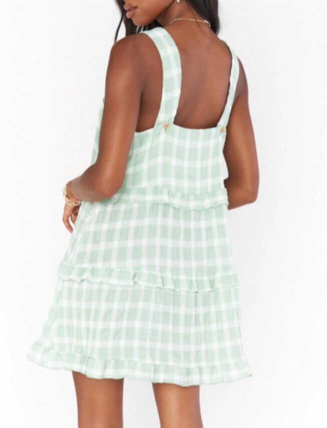 NAPA MINI DRESS IN GREEN PLAID, Green Plaid / Light Green, alternate image number 2