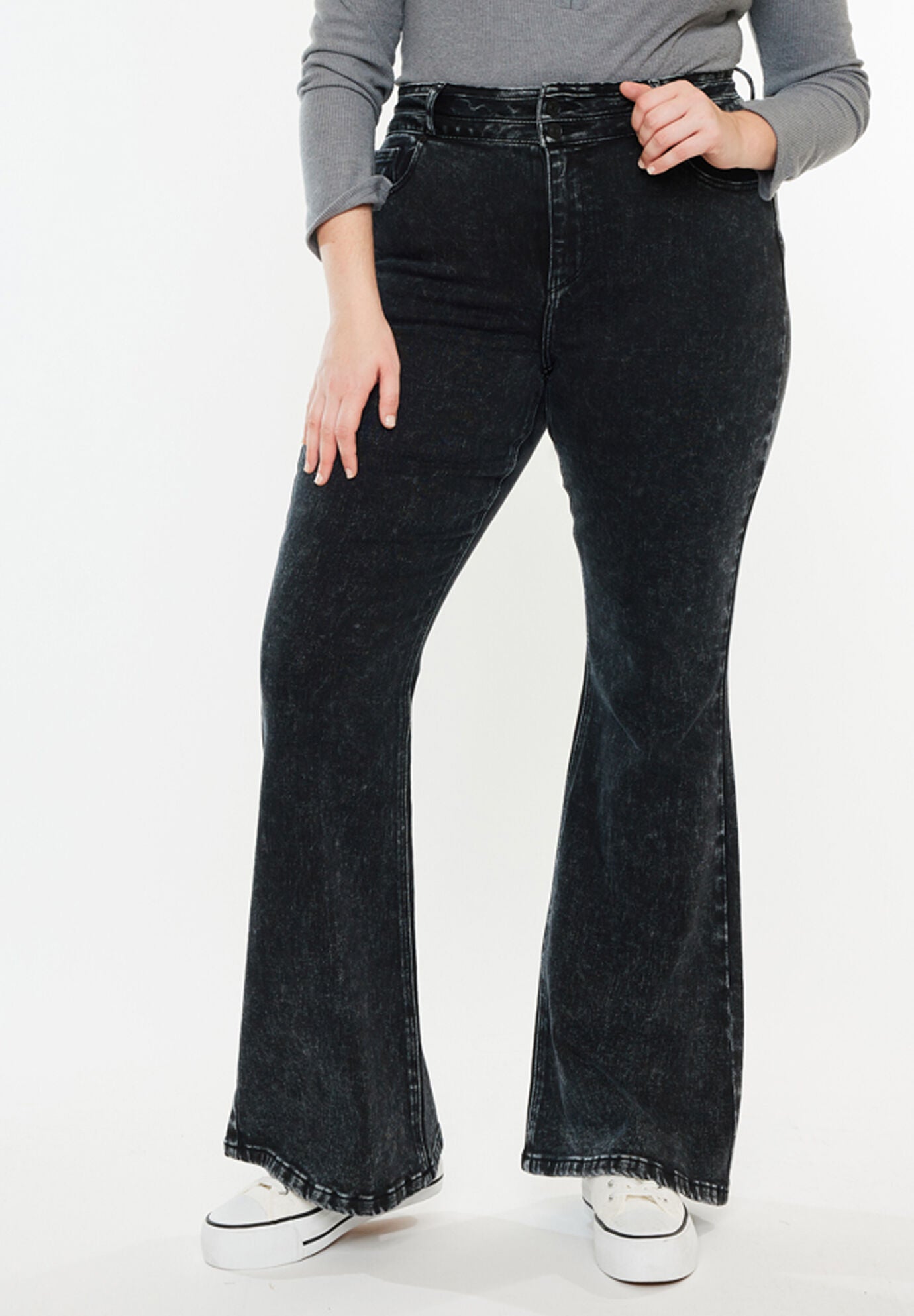 Amirah Ultra High Rise Flare Jeans (Plus Size), Black / Black, alternate image number 1