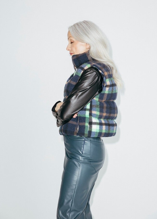Plaid Puffer Vest, Navy / Navy, alternate image number 2