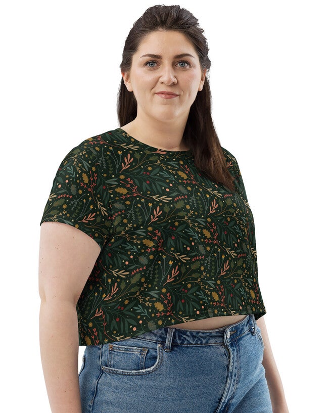 Festive Flora Crop Tee, Hunter Green / Hunter Green, alternate image number null