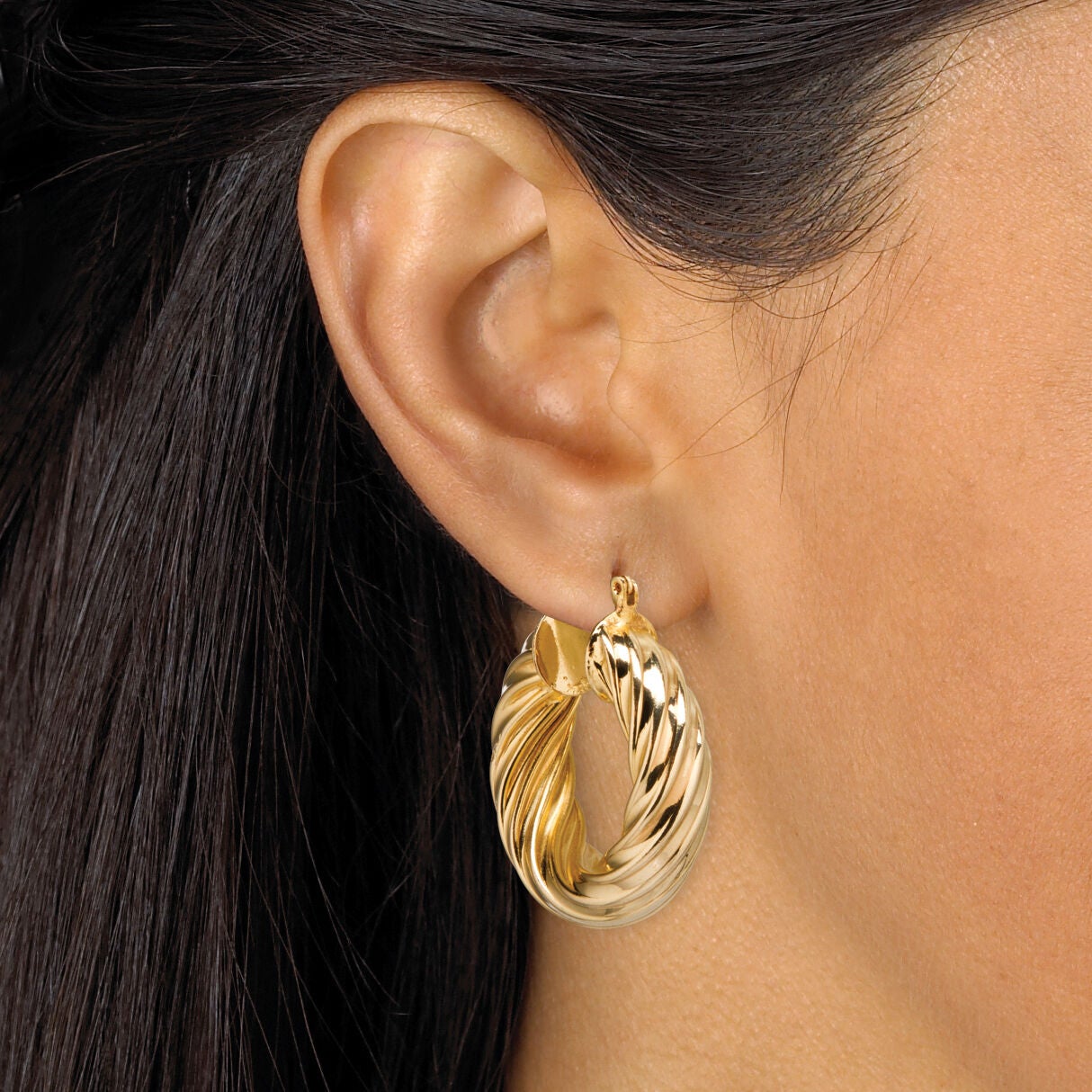 Twist Hoop Earrings Goldtone, Yellow / Yellow, alternate image number 2