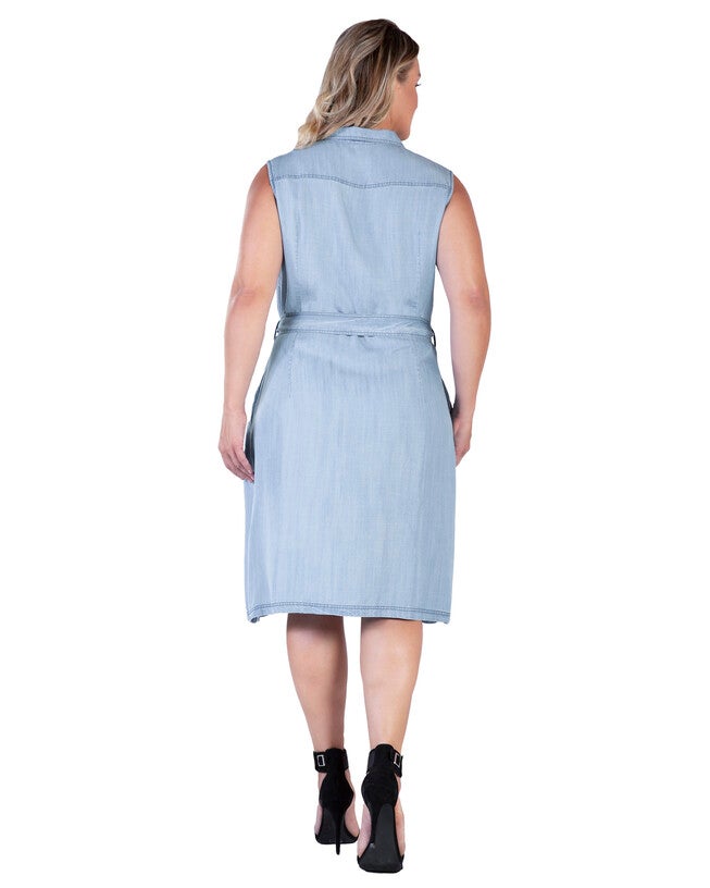 Katana Womens Plus Size Tencel Side Slit Midi Dress, BOUNDLESSBLU / Light Blue, alternate image number 1